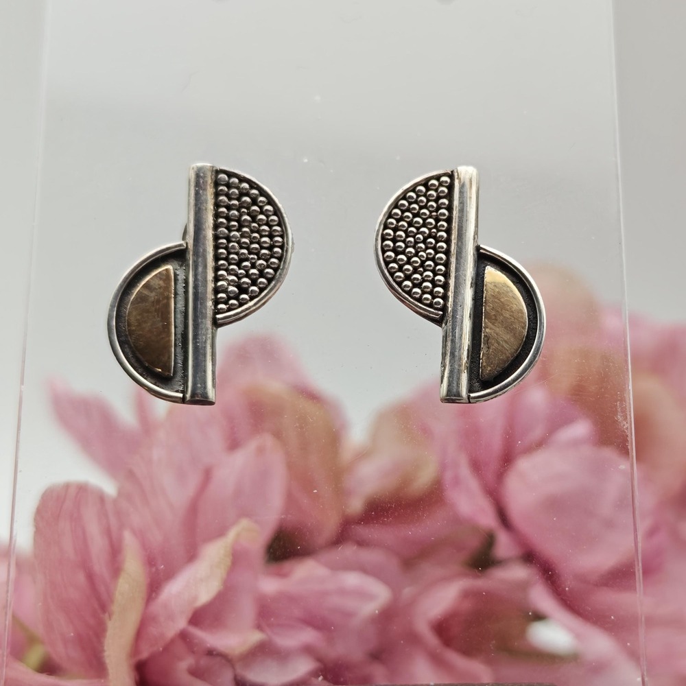 Sterling Silver & 18K Gold Handmade Boho Bohemian Style Post Earrings